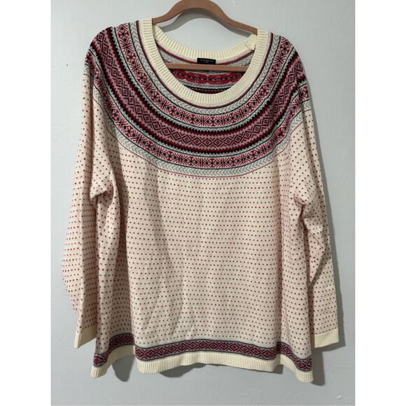 Talbots Nordic fair isle crewneck sweater lambs wool blend 3X - Picture 2 of 10